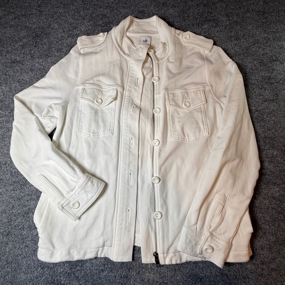 Cabi White Utility Jacket 5856 Military Field Knit Modal Cotton Womens Small